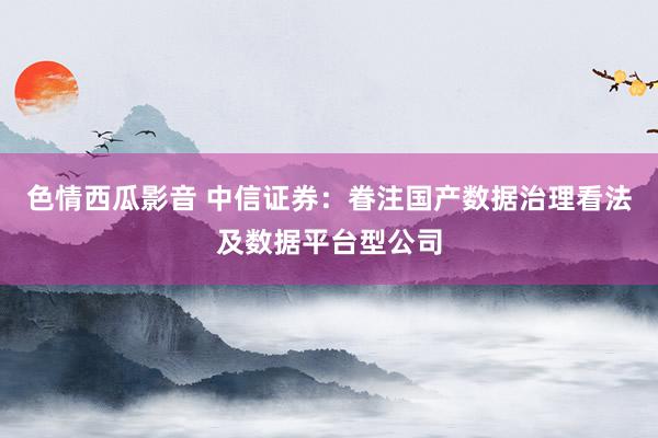 色情西瓜影音 中信证券：眷注国产数据治理看法及数据平台型公司
