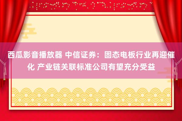 西瓜影音播放器 中信证券：固态电板行业再迎催化 产业链关联标准公司有望充分受益