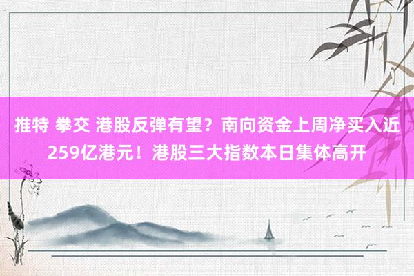 推特 拳交 港股反弹有望？南向资金上周净买入近259亿港元！港股三大指数本日集体高开
